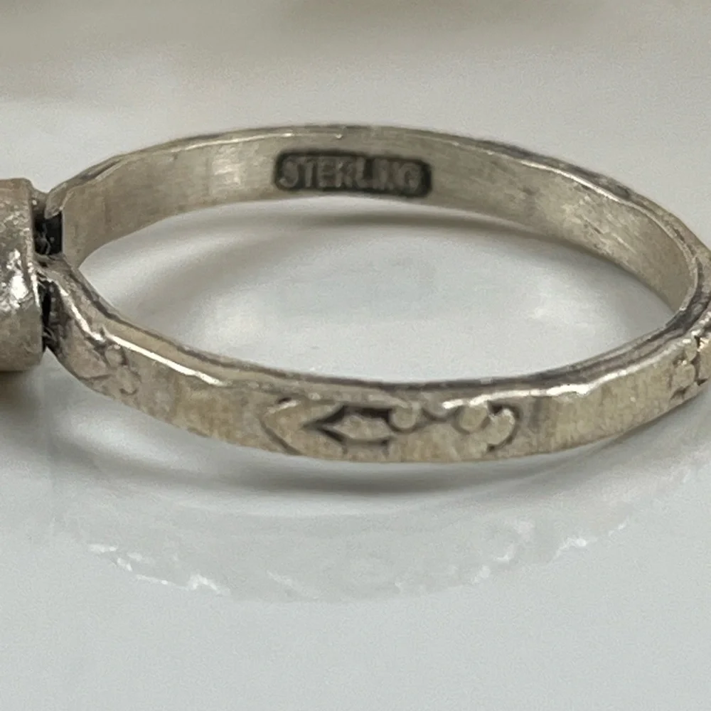 Solid 925 Sterling Silver Matte Finish White Buffalo Gemstone Ring Size 9.25